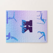 Girl Gymnastik Blue Lila Monogram Personalisiert Puzzle (Horizontal)