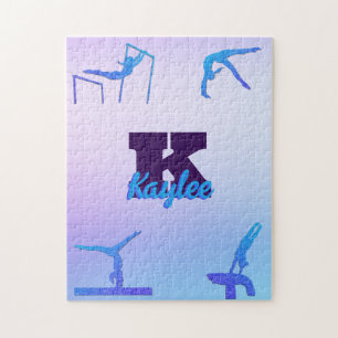 Girl Gymnastik Blue Lila Monogram Personalisiert Puzzle