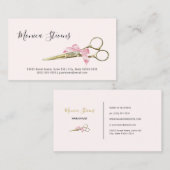 Girl-Hair-Stylist-Gold-Schere mit rosa Bow Visitenkarte (Vorne/Hinten)