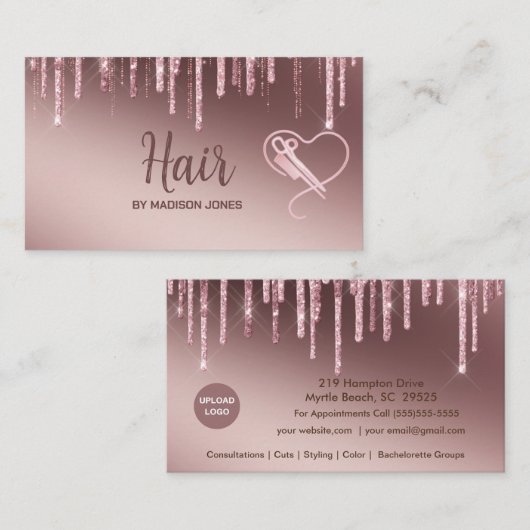 Girl Hair Stylist Herzlich Glitzer Business Cards Visitenkarte (Vorne/Hinten)
