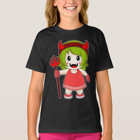 Girl Halloween Devil Trident T-Shirt (Vorderseite)