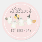 Girl Halloween Ghost Birthday Party Runder Aufkleber (Vorderseite)