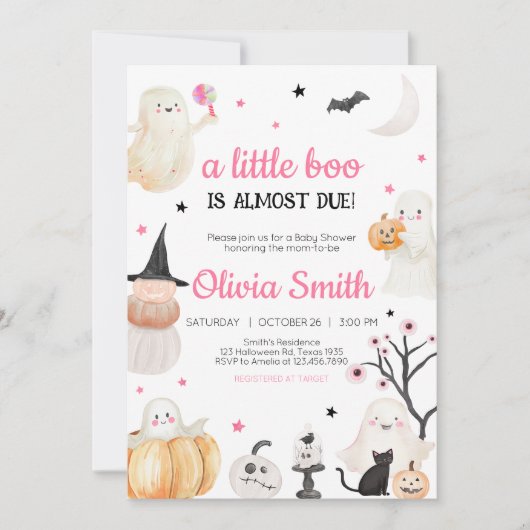 Girl Halloween Little Boo Baby Shower Einladung (Vorderseite)