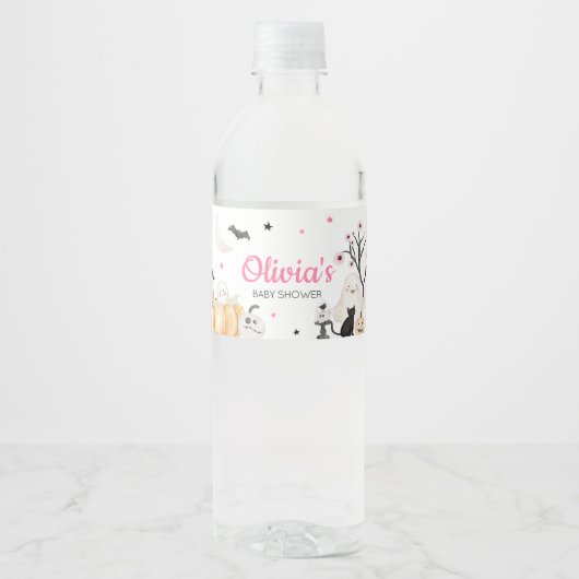 Girl Halloween Little Boo Baby Shower Wasserflaschenetikett (Vorderseite)