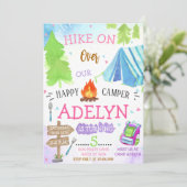 Girl Happy Camping Geburtstag Einladung (Stehend Vorderseite)