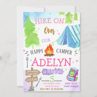 Girl Happy Camping Geburtstag Einladung