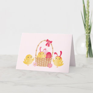Girl Happy Oaster Chicks Pink Card Feiertagskarte