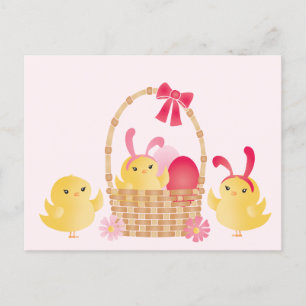 Girl Happy Oaster Chicks Pink Card Feiertagspostkarte