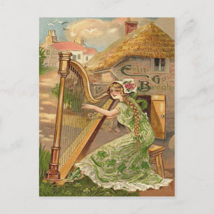Girl Harp Rose Kleeblatt Erin Go Braugh Postkarte
