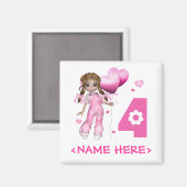 Girl Hearts 4. Geburtstag Magnet (Vorderseite/Rückseite)