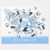 Girl hellblau schwarze Volleyballs und Sterne Fleecedecke (Vorderseite (Horizontal))