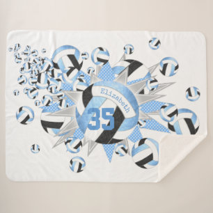 Girl hellblau schwarze Volleyballs und Sterne Sherpadecke