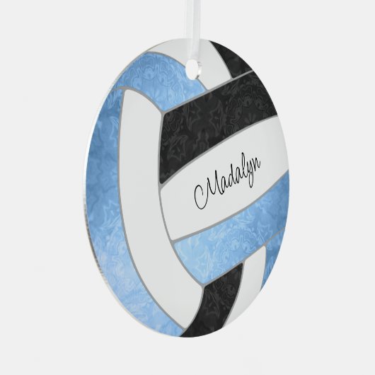 Girl hellblau schwarzer Keepake Geschenke Volleyba Ornament Aus Metall (Vorderseite Rechts)