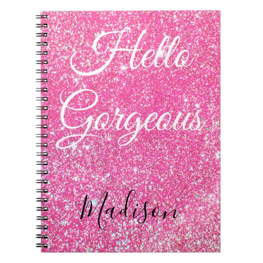 Girl Hello Gorgeous Hot Pink Glitzer Sparkle Name Notizblock (Vorderseite)