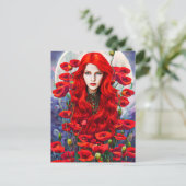 Girl Hive in Poppy Blume Fantasy Art Postkarte (Stehend Vorderseite)