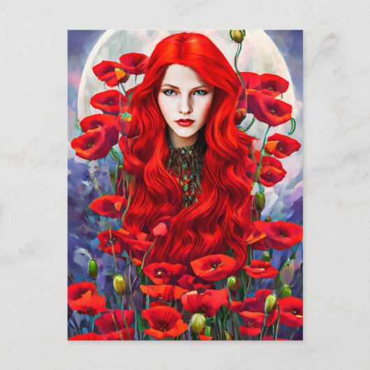 Girl Hive in Poppy Blume Fantasy Art Postkarte (Vorderseite)