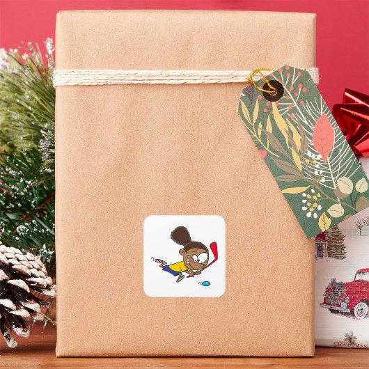 Girl Hockey Player Quadratischer Aufkleber