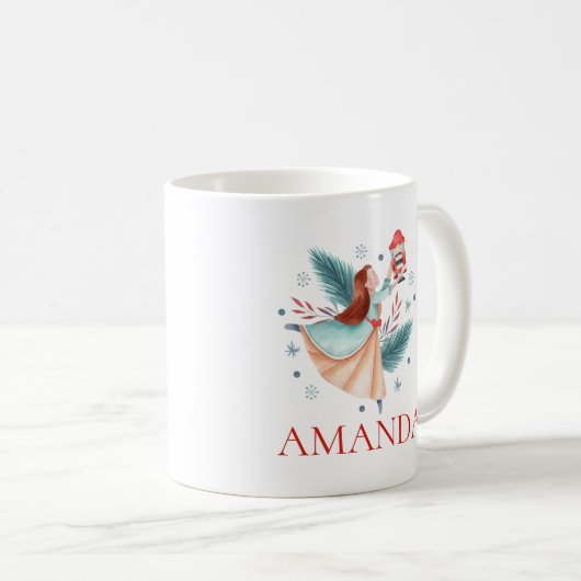 Girl holding a nutcracker ornament custom monogram kaffeetasse (VorderseiteRechts)