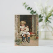 Girl Holding Cute Puppy Vintage Postkarte (Stehend Vorderseite)