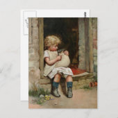 Girl Holding Cute Puppy Vintage Postkarte (Vorne/Hinten)