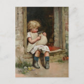 Girl Holding Cute Puppy Vintage Postkarte (Vorderseite)