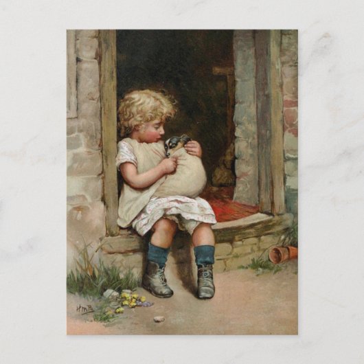 Girl Holding Cute Puppy Vintage Postkarte (Vorderseite)