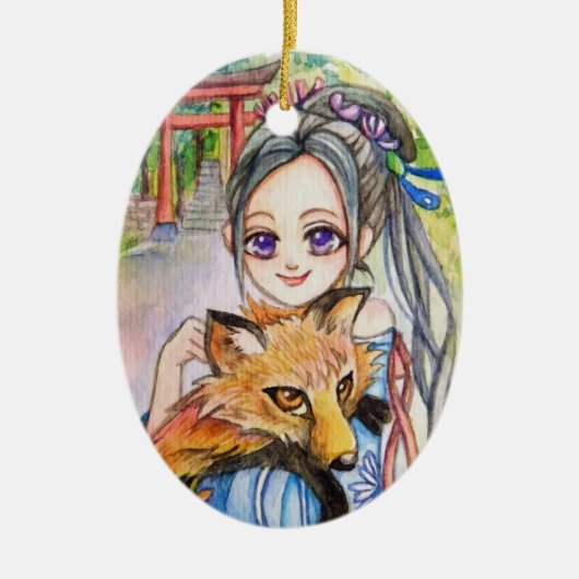 Girl Holding Fox Keramikornament (Vorne)