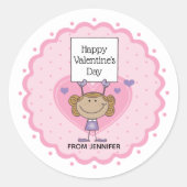 Girl Holding Sign Happy Valentine's Day Runder Aufkleber (Vorderseite)