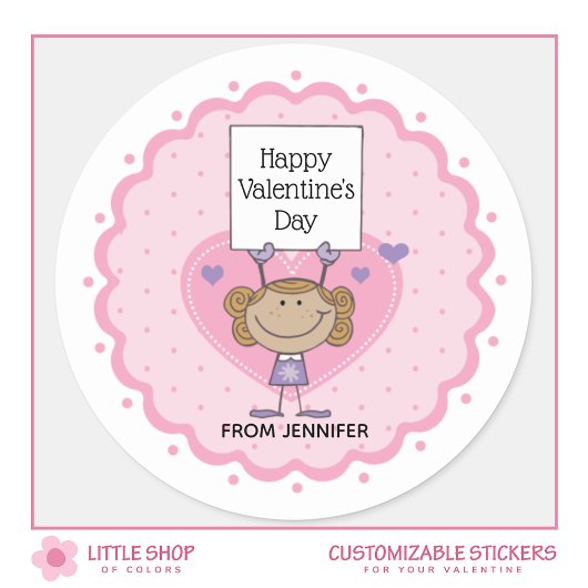 Girl Holding Sign Happy Valentine's Day Runder Aufkleber