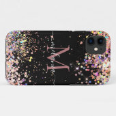 Girl Holographic Glitzer Monogram Name Black Case-Mate iPhone Hülle (Rückseite (Horizontal))