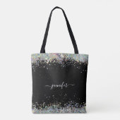 Girl Holographic Glitzer Monogram Name Black Tasche (Rückseite)