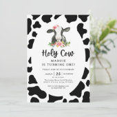 Girl Holy Cow 1. Geburtstag Party Einladung (Stehend Vorderseite)