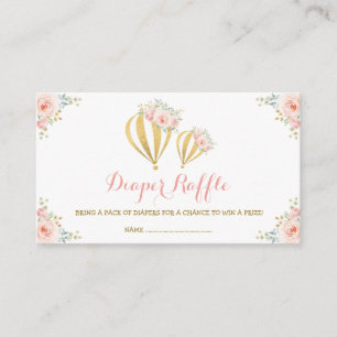 Girl Hot Air Ballon Blush Floral Diaper Raffle Begleitkarte