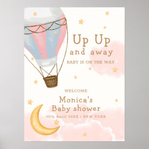 Girl Hot Air Ballon Moon Star Baby Dusche Willkomm Poster