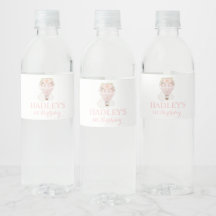Girl Hot Air Ballon Wasser Flasche Labels - Pink