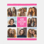 Girl Hot Pink 8 Square Foto Collage Monogramm Fleecedecke (Vorderseite)