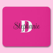 Girl Hot Pink Black and White Modern Monogram Mousepad