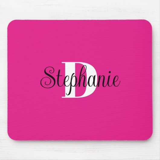Girl Hot Pink Black and White Modern Monogram Mousepad (Vorne)