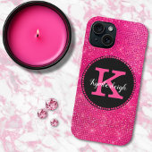 Girl Hot Pink Black Glam Diamond Monogram Name Case-Mate iPhone Hülle