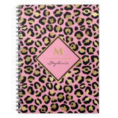 Girl Hot Pink Black & Gold Leopard Print Monogram Notizblock (Vorderseite)