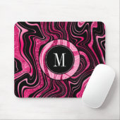 Girl Hot Pink Black Marble Glam Glitzer Monogram Mousepad (Mit Mouse)