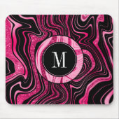 Girl Hot Pink Black Marble Glam Glitzer Monogram Mousepad (Vorne)