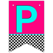 Girl Hot Pink|Blue Checkerboard Geburtstag Wimpelkette (Dritte Fahne)