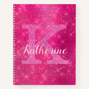 Girl Hot Pink Diamond Glam Sparkle Monogram Name Notizblock