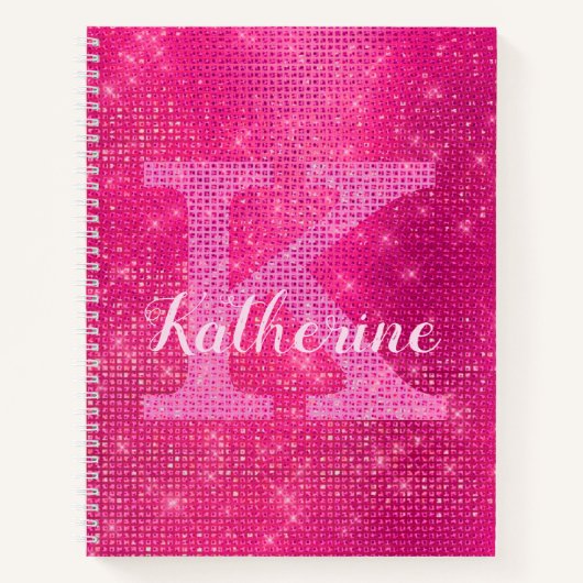 Girl Hot Pink Diamond Glam Sparkle Monogram Name Notizblock (Vorderseite)