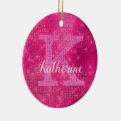 Girl Hot Pink Glam Diamond Sparkle Monogram Name Keramik Ornament (Rechts)