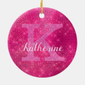 Girl Hot Pink Glam Diamond Sparkle Monogram Name Keramik Ornament (Hinten)