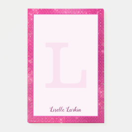 Girl Hot Pink Glam Diamond Sparkle Monogram Name Post-it Klebezettel