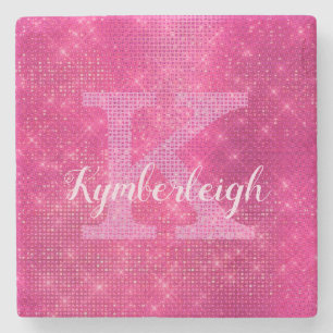 Girl Hot Pink Glam Diamond Sparkle Monogram Name Steinuntersetzer