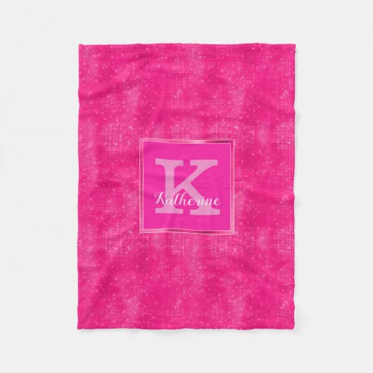 Girl-Hot-Pink-Glam Diamond-Sparkone Monogramm-Name Fleecedecke (Vorderseite)